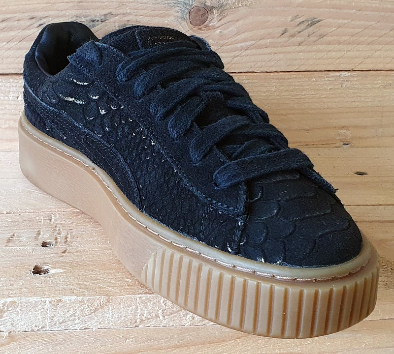 Puma Platform Exotskin Low Suede Trainers UK4 US6.5 EU37 363377 01 Black Gum