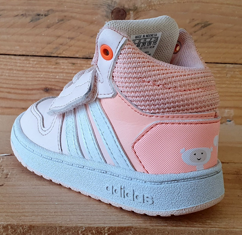 Adidas Hoops 2.0 Mid Leather/Textile Kids Trainers UK4K/US5K/EU20 FW4924 Pink