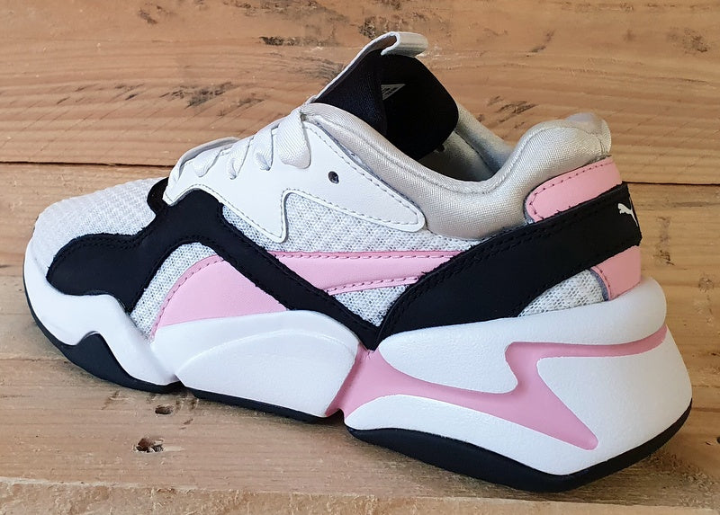 Puma Nova 90s Bloc Leather Textile Trainers UK4 US6.5 EU37 369486 03 White Pink VintageTrainers