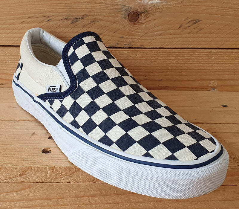 Vans Customs Checkerboard Low Canvas Trainers UK7/US8/EU40.5 Navy Blue/Cream