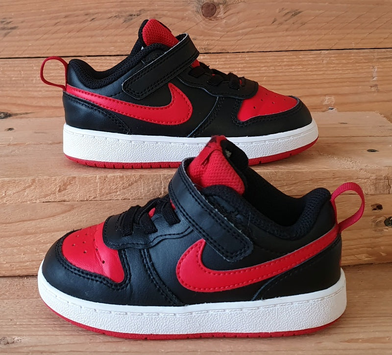 Nike Court Borough Low Leather Kids Trainers UK7.5/US8C/E25 BQ5453-007 Black/Red