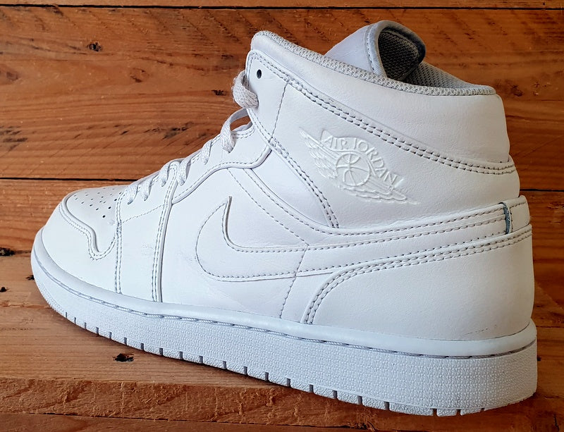 Nike Air Jordan 1 Mid Leather Trainers UK9/US10/EU44 554724-136 Triple White