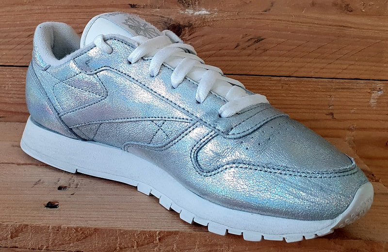 Reebok Classic Low Leather Trainers UK6/US8.5/EU39 BS5193 Silver Glitter/White