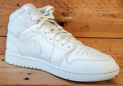Nike Air Jordan 1 Mid Leather Trainers UK8.5/US9.5/EU43 554724-136 Triple White