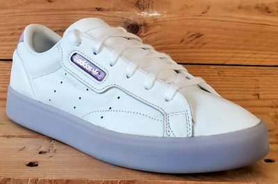 Adidas Sleek Low Leather Trainers UK7/US8.5/EU40.5 FW3461 White/Bliss Purple