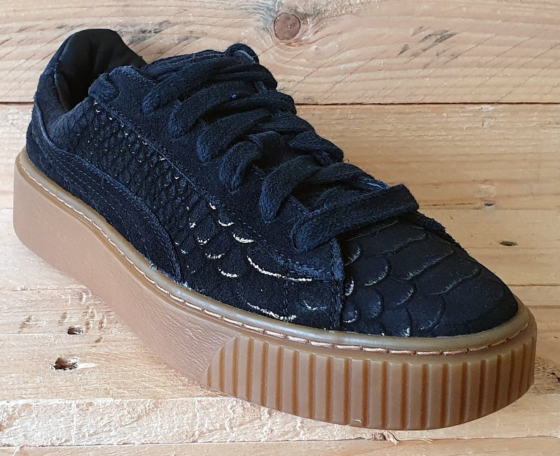 Puma Platform Exotskin Low Suede Trainers UK4 US6.5 EU37 363377 01 Black Gum VintageTrainers