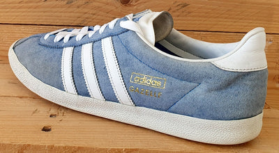 Adidas Gazelle Low Suede Trainers UK9/US9.5/EU43 G16183 Light Blue/White/Gold