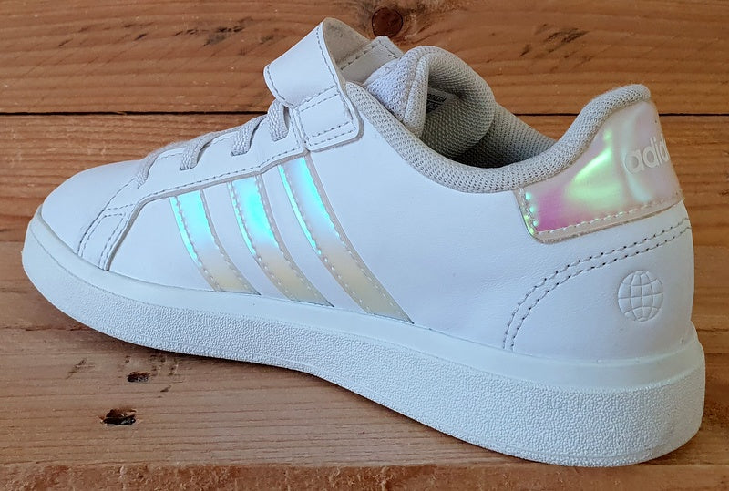 Adidas Grand Court Low Leather Trainers UK1/US1.5/EU33 GY2327 White/Iridescent