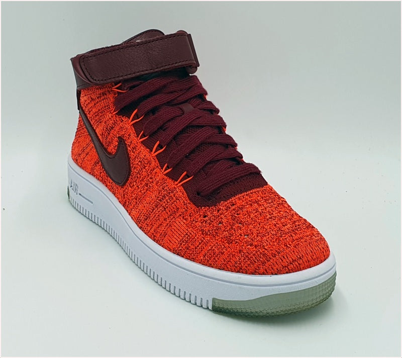 Nike Air Force 1 Flyknit Mid Trainers 818018-800 Total Crimson UK4/US6.5/EU37.5