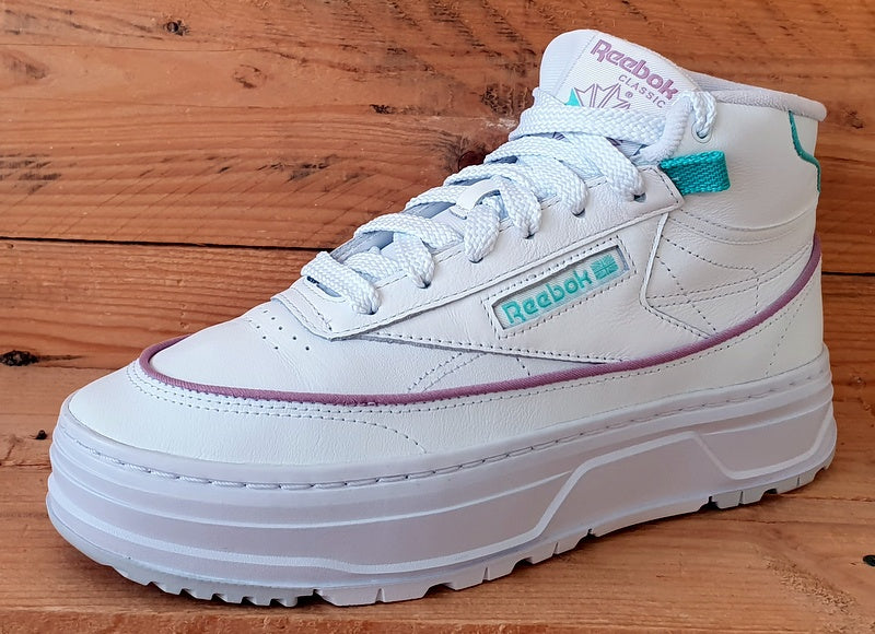 Reebok Club C Geo Mid Leather Trainers UK5.5/US8/EU38.5 GZ4938 White Lilac Teal