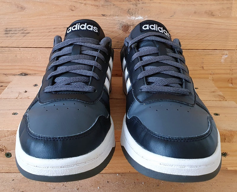 Adidas Hoops 2.0 Low Leather Trainers UK9/US9.5/EU43 FY8626 Black/Grey