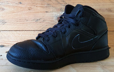 Nike Air Jordan 1 Mid Leather Trainers UK6/US6.5Y/EU39 554725-091 Triple Black