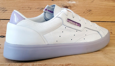 Adidas Sleek Low Leather Trainers UK7/US8.5/EU40.5 FW3461 White/Bliss Purple