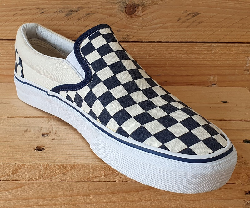 Vans Customs Checkerboard Low Canvas Trainers UK7/US8/EU40.5 Navy Blue/Cream