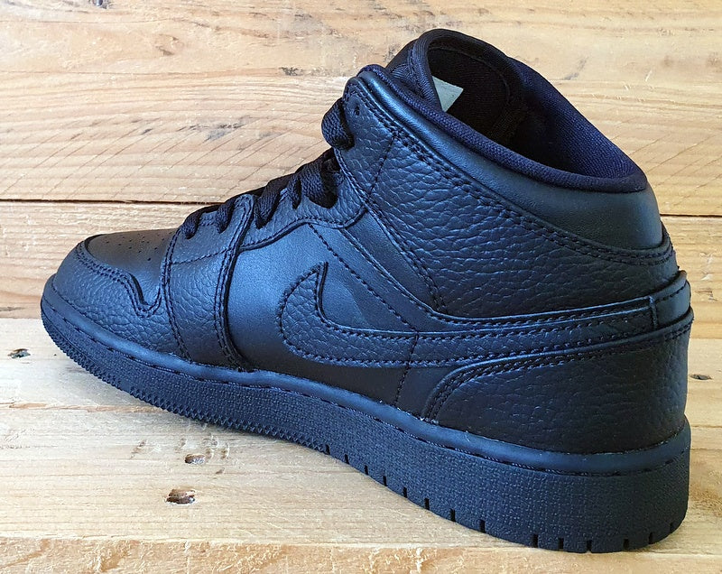 Nike Air Jordan 1 Mid Leather Trainers UK4/US4.5Y/EU36.5 554725-091 Triple Black