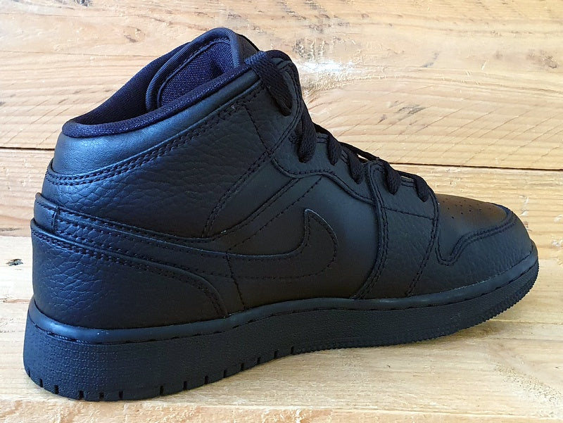 Nike Air Jordan 1 Mid Leather Trainers UK4/US4.5Y/EU36.5 554725-091 Triple Black