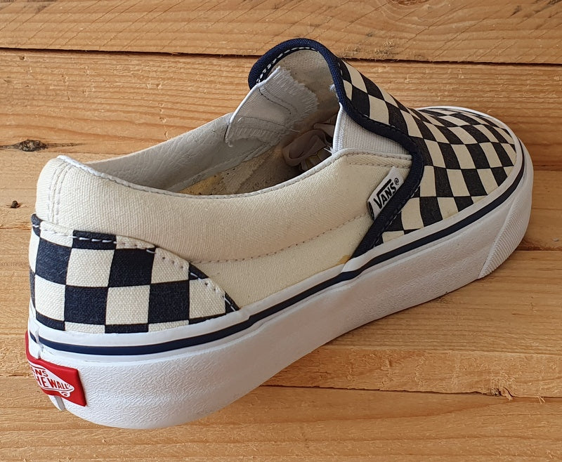 Vans Customs Checkerboard Low Canvas Trainers UK7/US8/EU40.5 Navy Blue/Cream