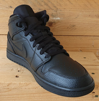 Nike Air Jordan 1 Mid Leather Trainers UK9/US10/EU44 554724-091 Triple Black