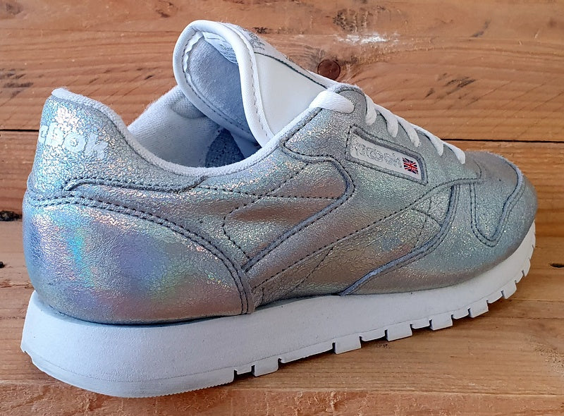 Reebok Classic Low Leather Trainers UK6/US8.5/EU39 BS5193 Silver Glitter/White