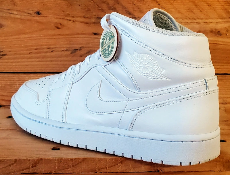 Nike Air Jordan 1 Mid Leather Trainers UK8.5/US9.5/EU43 554724-136 Triple White