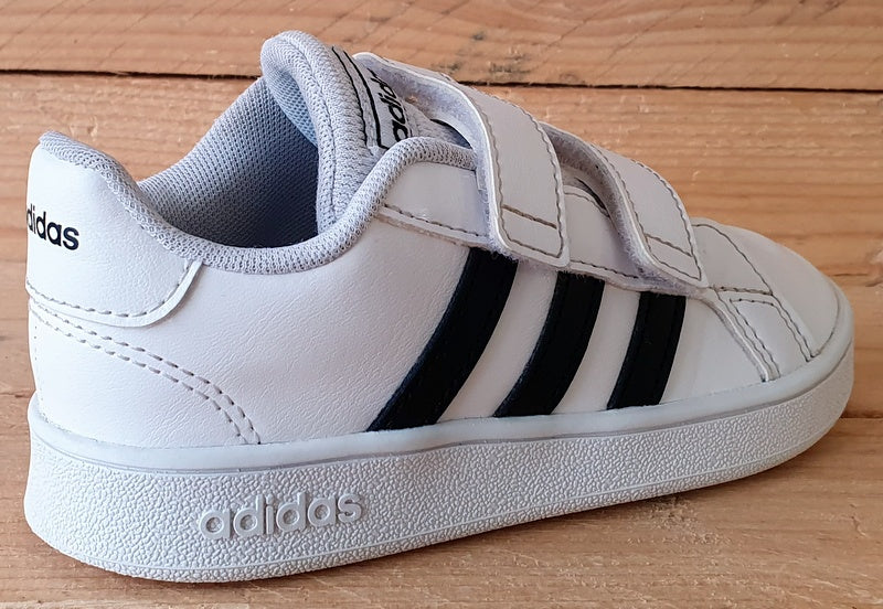 Adidas Grand Court Low Leather Kids Trainers UK8.5K US9K EU26 EF0118 White Black