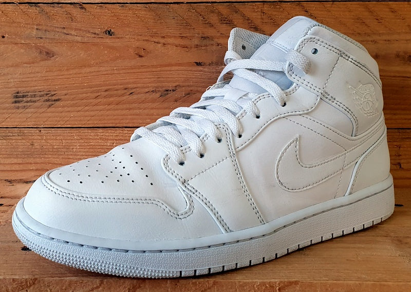 Nike Air Jordan 1 Mid Leather Trainers UK9/US10/EU44 554724-136 Triple White