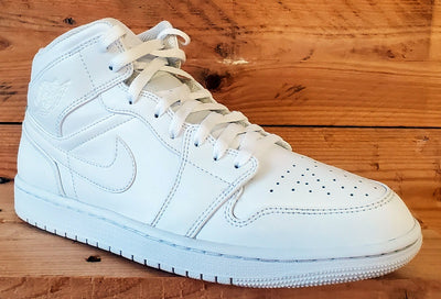 Nike Air Jordan 1 Mid Leather Trainers UK8.5/US9.5/EU43 554724-136 Triple White