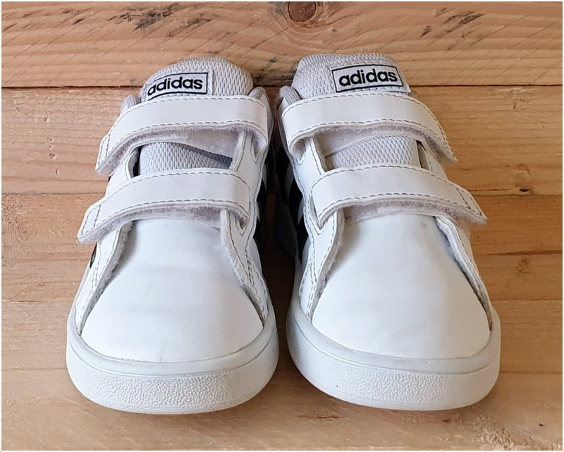 Adidas Grand Court 2.0 Leather Kids Trainers UK8.5K/US9K/EU26 EF0118 White/Black