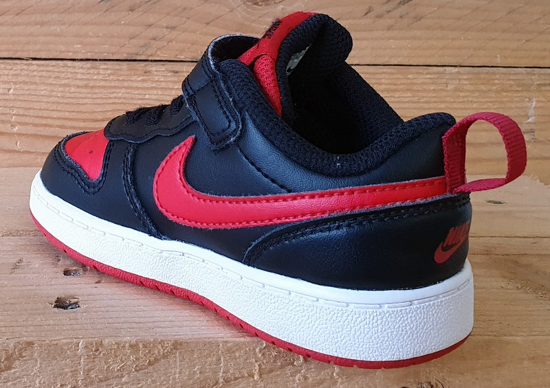 Nike Court Borough Low Leather Kids Trainers UK7.5/US8C/E25 BQ5453-007 Black/Red