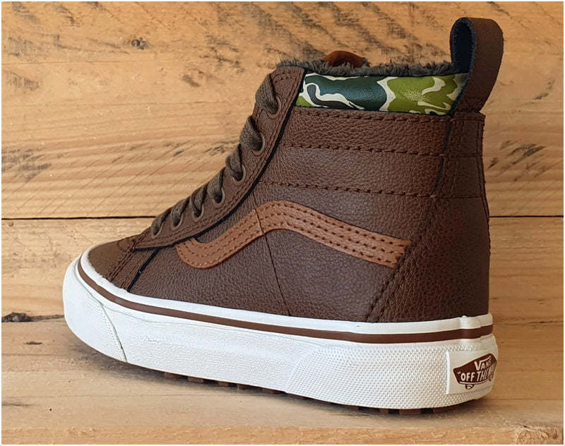 Vans Sk8 Hi Camo Fluffy Kids Leather Trainers UK1 US1.5 EU32 721356 Brown Green