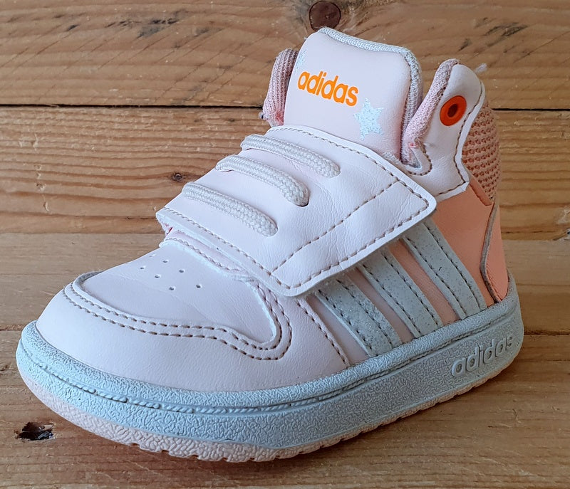 Adidas Hoops 2.0 Mid Leather/Textile Kids Trainers UK4K/US5K/EU20 FW4924 Pink