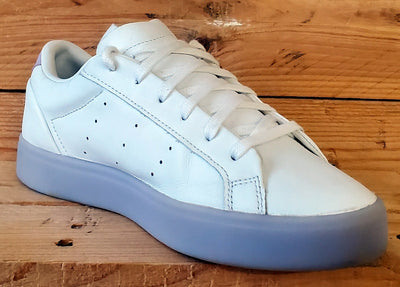 Adidas Sleek Low Leather Trainers UK7/US8.5/EU40.5 FW3461 White/Bliss Purple