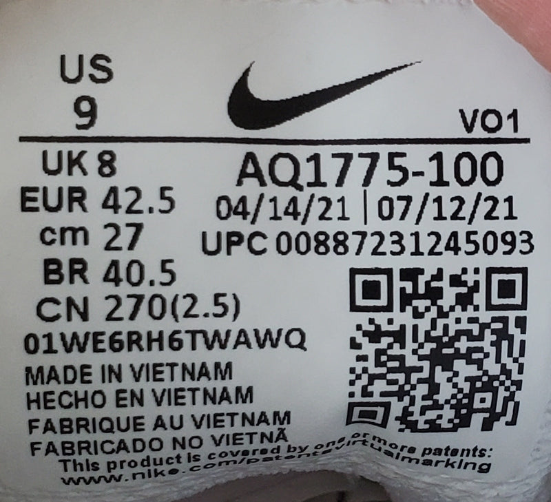 Nike Ebernon Low Leather Trainers UK8/US9/EU42.5 AQ1775-100 Triple White