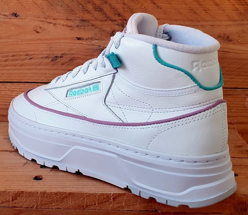 Reebok Club C Geo Mid Leather Trainers UK5.5/US8/EU38.5 GZ4938 White Lilac Teal