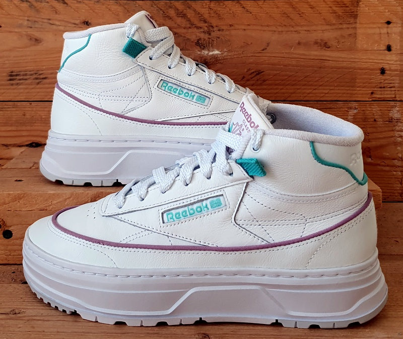 Reebok Club C Geo Mid Leather Trainers UK5.5/US8/EU38.5 GZ4938 White Lilac Teal