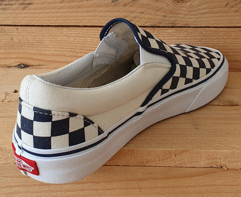 Vans Customs Checkerboard Low Canvas Trainers UK7/US8/EU40.5 Navy Blue/Cream