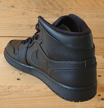 Nike Air Jordan 1 Mid Leather Trainers UK9/US10/EU44 554724-091 Triple Black