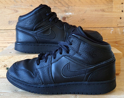 Nike Air Jordan 1 Mid Leather Trainers UK6/US6.5Y/EU39 554725-091 Triple Black