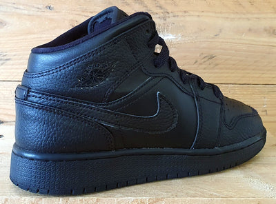 Nike Air Jordan 1 Mid Leather Trainers UK4.5/US5Y/E37.5 554725-091 Triple Black