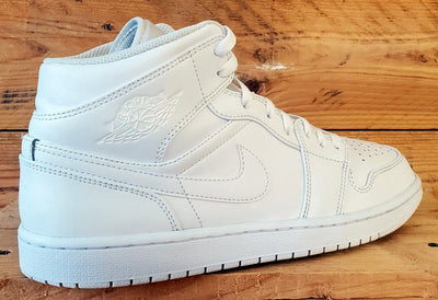 Nike Air Jordan 1 Mid Leather Trainers UK8.5/US9.5/EU43 554724-136 Triple White