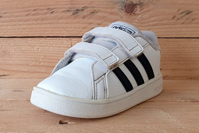 Adidas Grand Court Kids Leather Low Trainers UK7K/US7.5K/EU24 EF0118 Black/White