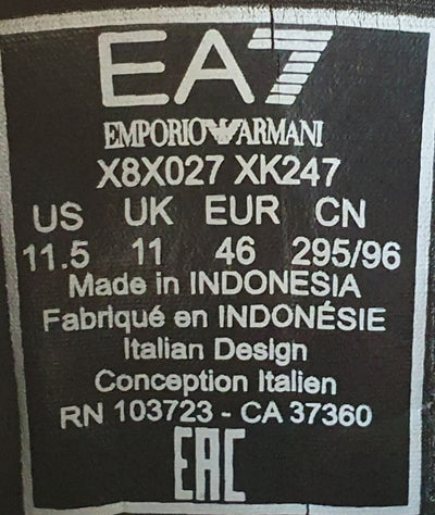 EA7 Emporio Armani Low Textile Trainers UK11/US11.5/EU46 X8X027 XK247 Black/Blue