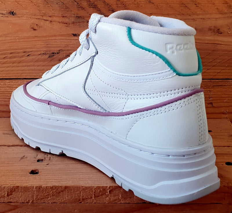 Reebok Club C Geo Mid Leather Trainers UK5.5/US8/EU38.5 GZ4938 White Lilac Teal