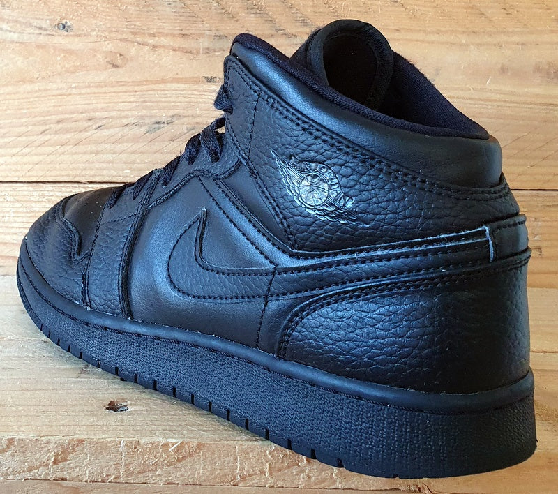 Nike Air Jordan 1 Mid Leather Trainers UK6/US6.5Y/EU39 554725-091 Triple Black