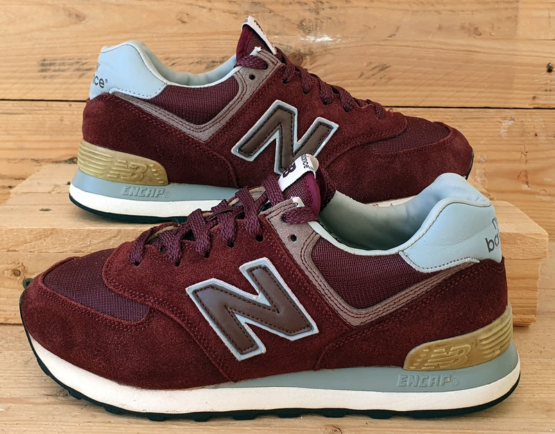 New Balance 574 Low Textile Suede Trainers UK6.5 US7 EU40 ML574 Burgundy VintageTrainers