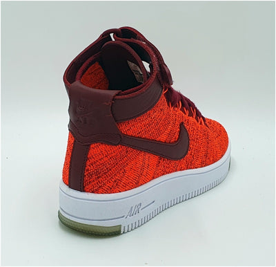 Nike Air Force 1 Flyknit Mid Trainers 818018-800 Total Crimson UK4/US6.5/EU37.5