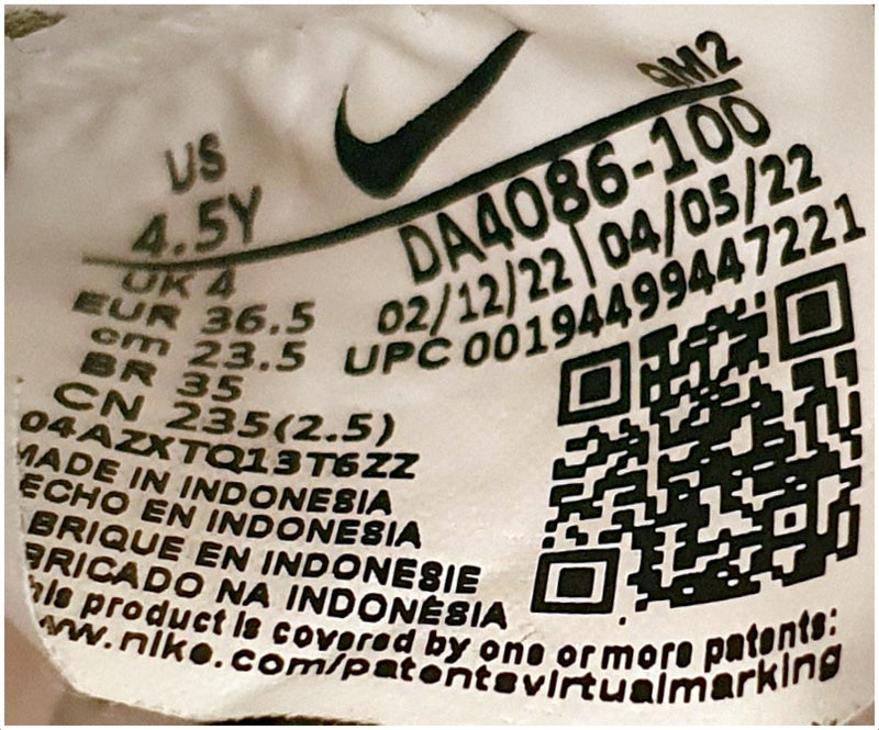 Nike Blazer Mid '77 Leather Trainers UK4/US4.5Y/EU36.5 DA4086-100 White/Black