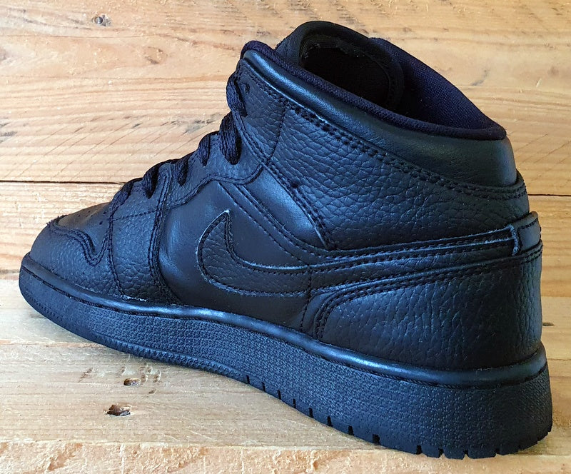 Nike Air Jordan 1 Mid Leather Trainers UK4.5/US5Y/E37.5 554725-091 Triple Black