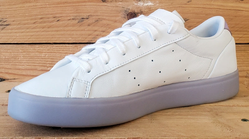 Adidas Sleek Low Leather Trainers UK7/US8.5/EU40.5 FW3461 White/Bliss Purple