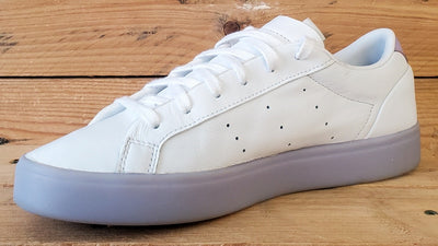 Adidas Sleek Low Leather Trainers UK7/US8.5/EU40.5 FW3461 White/Bliss Purple
